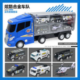 7 Pieces of Blue Container Truck with Alloy Special Police Car, Kids Indoor Vehicle Toy Set, Birthday Gift - Aladdin Shoppers