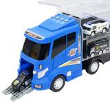 7 Pieces of Blue Container Truck with Alloy Special Police Car, Kids Indoor Vehicle Toy Set, Birthday Gift - Aladdin Shoppers