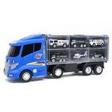 7 Pieces of Blue Container Truck with Alloy Special Police Car, Kids Indoor Vehicle Toy Set, Birthday Gift - Aladdin Shoppers