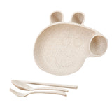 Maxbell Kids Child Plate Flatware Set Spoon Chopsticks Dinnerware Tableware Beige