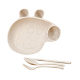 Maxbell Kids Child Plate Flatware Set Spoon Chopsticks Dinnerware Tableware Beige