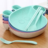 Maxbell Kids Child Plate Flatware Set Spoon Chopsticks Dinnerware Tableware Green