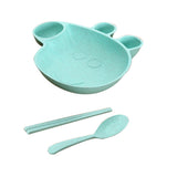 Maxbell Kids Child Plate Flatware Set Spoon Chopsticks Dinnerware Tableware Green