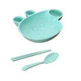 Maxbell Kids Child Plate Flatware Set Spoon Chopsticks Dinnerware Tableware Green