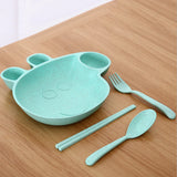 Maxbell Kids Child Plate Flatware Set Spoon Chopsticks Dinnerware Tableware Green