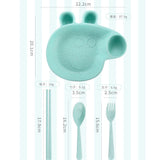 Maxbell Kids Child Plate Flatware Set Spoon Chopsticks Dinnerware Tableware Green