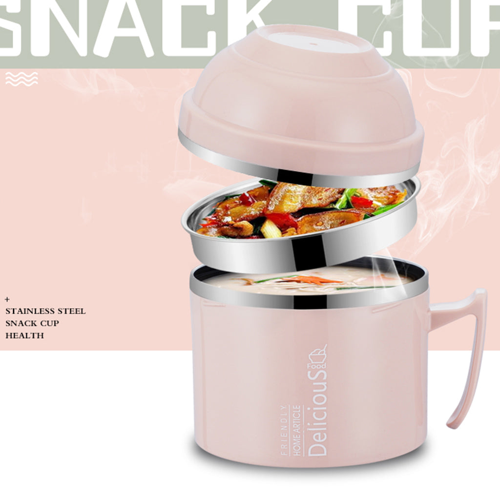 Max Stainless Steel 3 tier thermal bento Lunch Box Snack Cup With Soup Bowl Pink