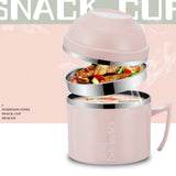 Max Stainless Steel 3 tier thermal bento Lunch Box Snack Cup With Soup Bowl Pink