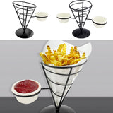 Maxbell  French Fry Stand Cone Basket Holder with Dip Bowl for Chips Snacks Single