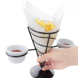 Maxbell  French Fry Stand Cone Basket Holder with Dip Bowl for Chips Snacks Double