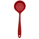 Max Silicone Colander Filter Soup Ladle -Long Handle W Hole Kitchen Red