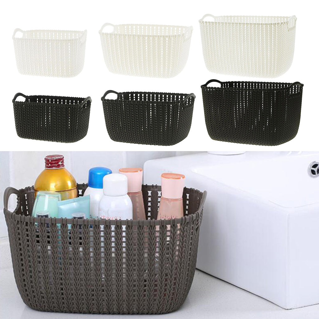 Max Weaving Storage Baskets Box with Handle Laundry Basket Organizer S White