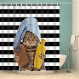 Maxbell Polyester Bath Shower Curtain with 12 Hooks Bathroom Decor Cat