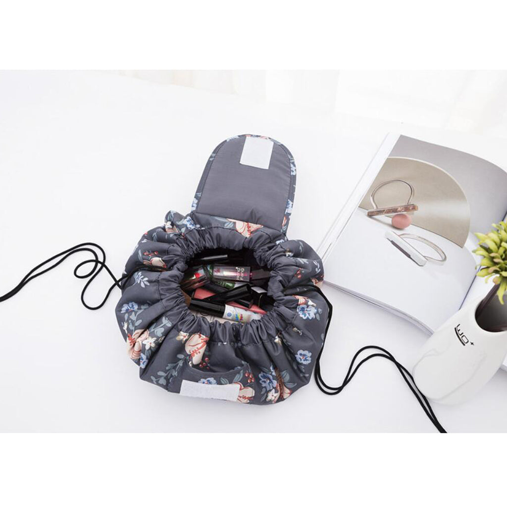 Maxbell Lazy Cosmetic Bag Toiletry Large Capacity Fashion Drawstrings Dark Gray