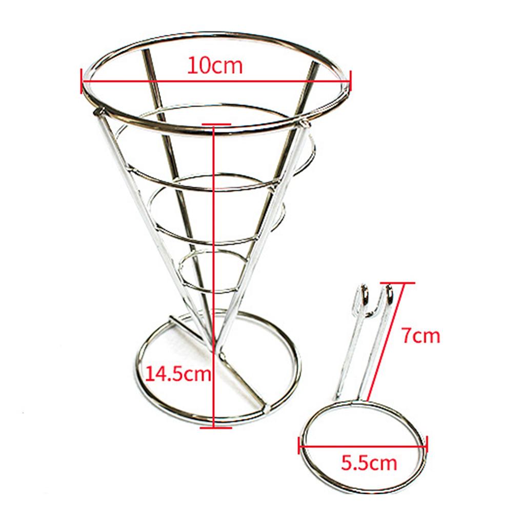 Maxbell  Stainless French Fry Stand Cone Basket Holder with Dip Bowl for Chips Snack