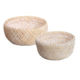 Maxbell Bamboo Weaving Flower Basket Round Storage Baskets for Living Room White-S