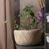 Maxbell Bamboo Weaving Flower Basket Round Storage Baskets for Living Room White-M