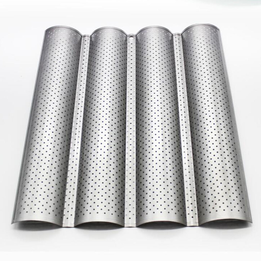 Maxbell  Perforated Baguette Pan French Bread Tray Wave Loaf Mold Silver 4 Gutters