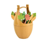 Maxbell 16pcs Green Biodegradable Wheat Straw Leaves Fruit Fork Set Party Brown