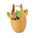 Maxbell 16pcs Green Biodegradable Wheat Straw Leaves Fruit Fork Set Party Brown