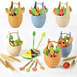 Maxbell 16pcs Green Biodegradable Wheat Straw Leaves Fruit Fork Set Party Brown