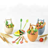 Maxbell 16pcs Green Biodegradable Wheat Straw Leaves Fruit Fork Set Party Beige