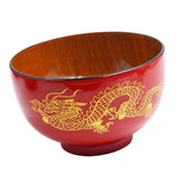 Maxbell  Wood Round Rice Noodles Handmade Serving Bowl Red+Dragon