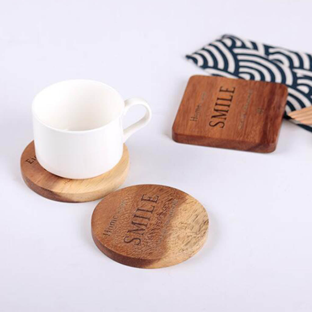 Maxbell  Wood Heat Resistant Teapot Cup Bowl Coffee Mu Coasters Mat Pads SMILE Round