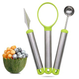 Maxbell 3 Piece Set Stainless Steel Melon Baller Carving Tool Fruit Scoop Green