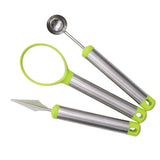 Maxbell 3 Piece Set Stainless Steel Melon Baller Carving Tool Fruit Scoop Green