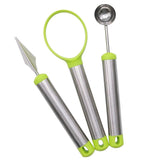 Maxbell 3 Piece Set Stainless Steel Melon Baller Carving Tool Fruit Scoop Green