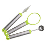 Maxbell 3 Piece Set Stainless Steel Melon Baller Carving Tool Fruit Scoop Green