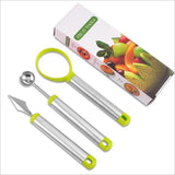 Maxbell 3 Piece Set Stainless Steel Melon Baller Carving Tool Fruit Scoop Green