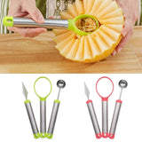 Maxbell 3 Piece Set Stainless Steel Melon Baller Carving Tool Fruit Scoop Green