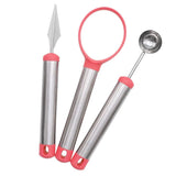 Maxbell 3 Piece Set Stainless Steel Melon Baller Carving Tool Fruit Scoop Pink