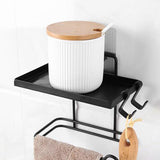 Maxbell Wall Mounted Kitchen Shelf Bathroom Iron Toilet Roll Storage Rack Black