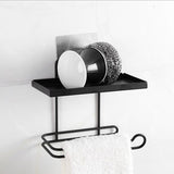 Maxbell Wall Mounted Kitchen Shelf Bathroom Iron Toilet Roll Storage Rack Black