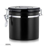 Maxbell 800ml Airtight Stainless Steel Coffee Storage Jar/Container/Pot/Tub Black