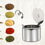 Maxbell Kitchen Stainless Steel Spice Jar Condiment Pots Seasoning Can + Spoon 285ml
