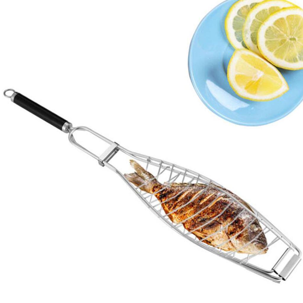 Maxbell Stainless Steel Barbecue Net BBQ Grill Cooking Double Layer Mesh Tong 730mm