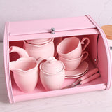 Maxbell Iron Bread Box Retro Bread Bin Cake Basket Storage Organizer Pink