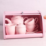 Maxbell Iron Bread Box Retro Bread Bin Cake Basket Storage Organizer Pink