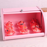 Maxbell Iron Bread Box Retro Bread Bin Cake Basket Storage Organizer Pink