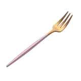 Maxbell Stainless Dinner Fork Cake Flatware Cutlery Dessert Fork Pink + Golden