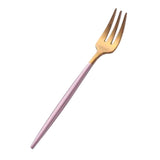 Maxbell Stainless Dinner Fork Cake Flatware Cutlery Dessert Fork Pink + Golden