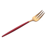 Maxbell Stainless Dinner Fork Cake Flatware Cutlery Dessert Fork Red + Golden