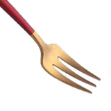 Maxbell Stainless Dinner Fork Cake Flatware Cutlery Dessert Fork Red + Golden