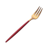 Maxbell Stainless Dinner Fork Cake Flatware Cutlery Dessert Fork Red + Golden