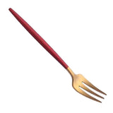 Maxbell Stainless Dinner Fork Cake Flatware Cutlery Dessert Fork Red + Golden