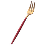 Maxbell Stainless Dinner Fork Cake Flatware Cutlery Dessert Fork Red + Golden